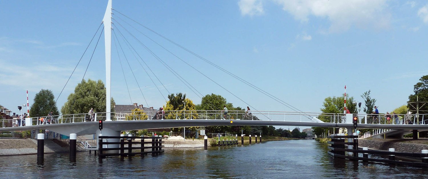 swing bridge with steel pylon, Rijswijk, the netherlands, modern movable bridge