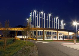 night view Linielanding region transferium, bridge design by ipv Delft, connector between highway and polder