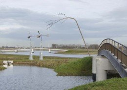traffic bridge Noordwaard with concrete pilars and detail with nature elements