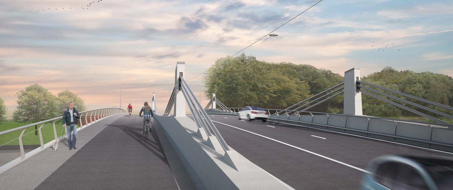 cyclist view of new Bergwijk Bridge Merelbeke artist impression